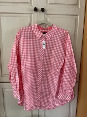 Talbots Peach gingham blouse 3X